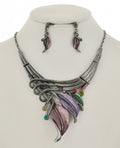 Leaf Metal Rhinestone Necklace & Earring Set