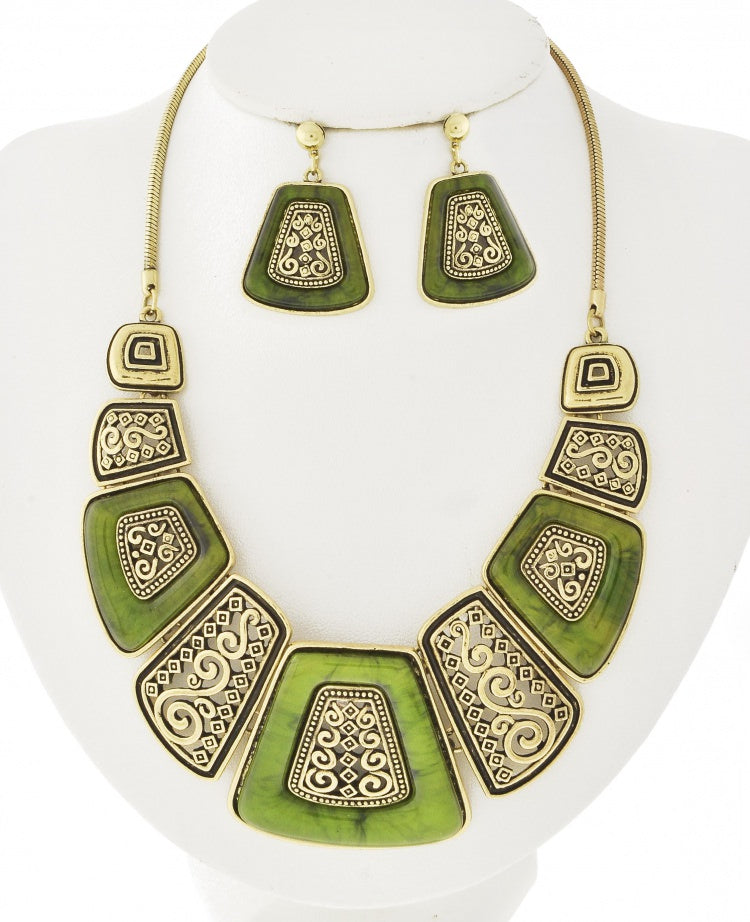 Green Acrylic Graduating Statement Necklace Set