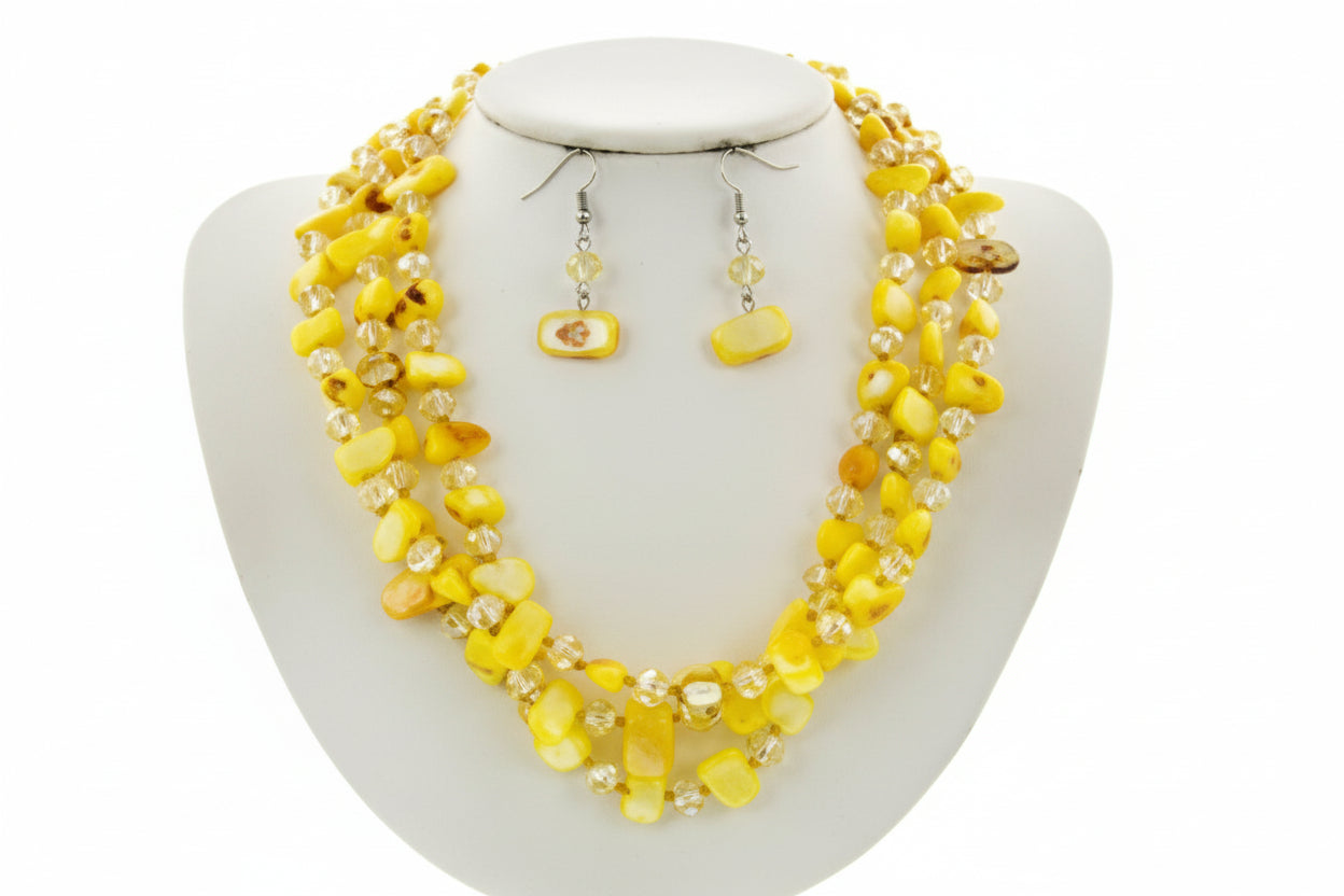Yellow Multi-Strand Necklace & Earring Set