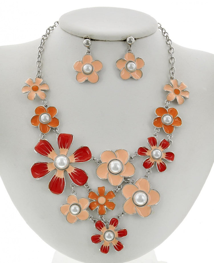 Flower Statement Epoxy Necklace & Earring Set