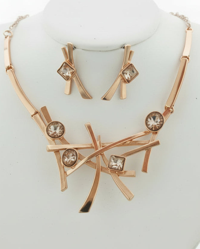 ABSTRACT ROSE GOLD STATEMENT NECKLACE SET