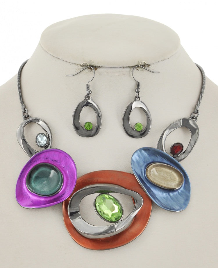 Multicolor Geometric Acrylic Statement Necklace & Earring Set