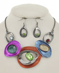 Multicolor Geometric Acrylic Statement Necklace & Earring Set