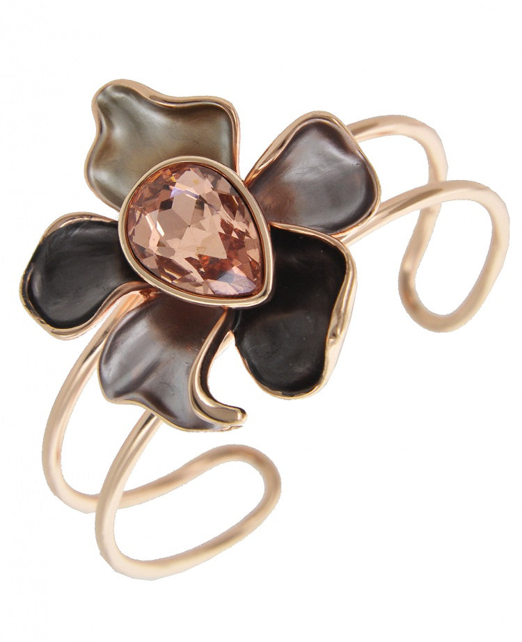 Pink Center Glass Flower Bangle Bracelet