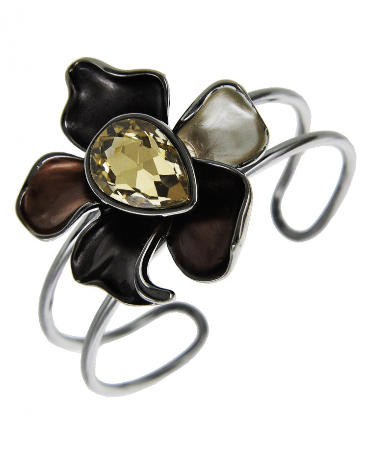 Toffee Center Glass Flower Bangle Bracelet