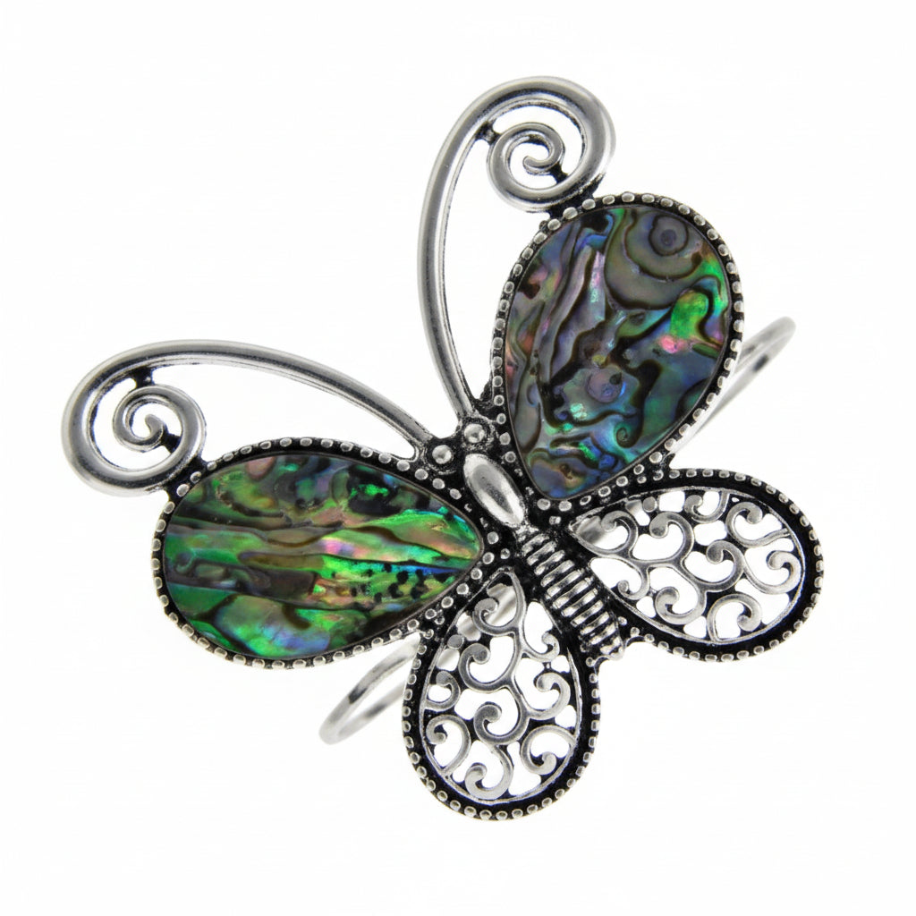 Butterfly Filigree Abalone Metal Cuff Bracelet