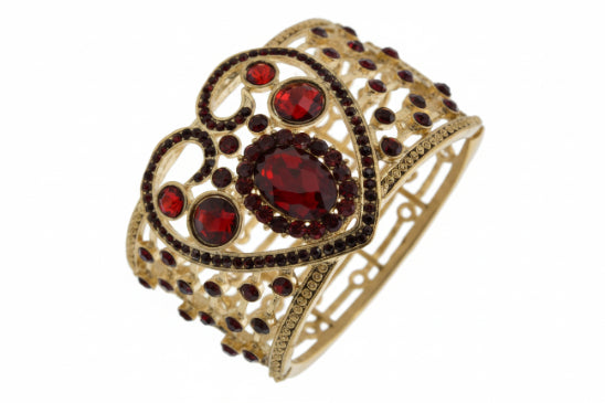 Fancy Wide Cuff Gold Heart Bracelet