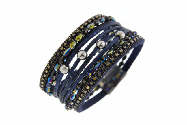 Leatherette & Bead Cuff Bracelet with Magnetic Closure