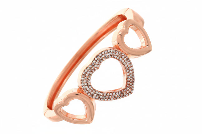 Triple Heart Rhinestone Bangle Bracelet
