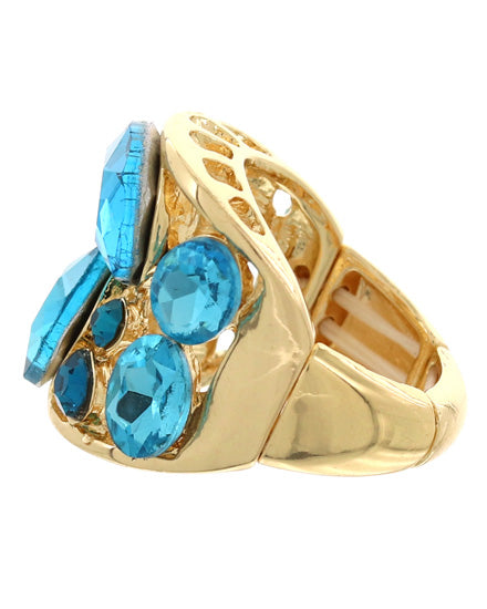 Adjustable Glass & Metal Stretch Ring - One Size Fits Most Statement Jewelry