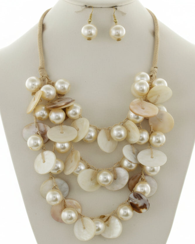 Necklace with pearls on a white stand