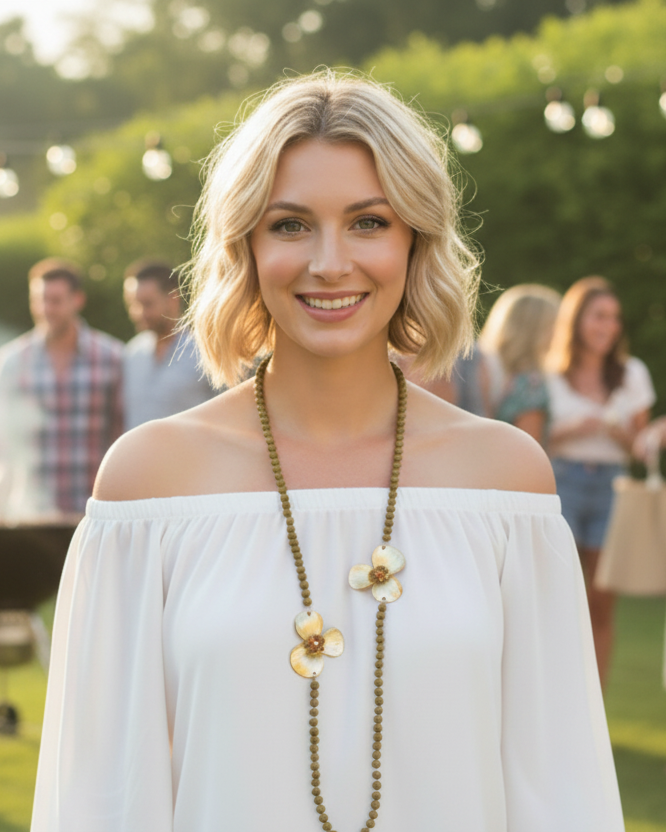 Glass Flower Long Necklace