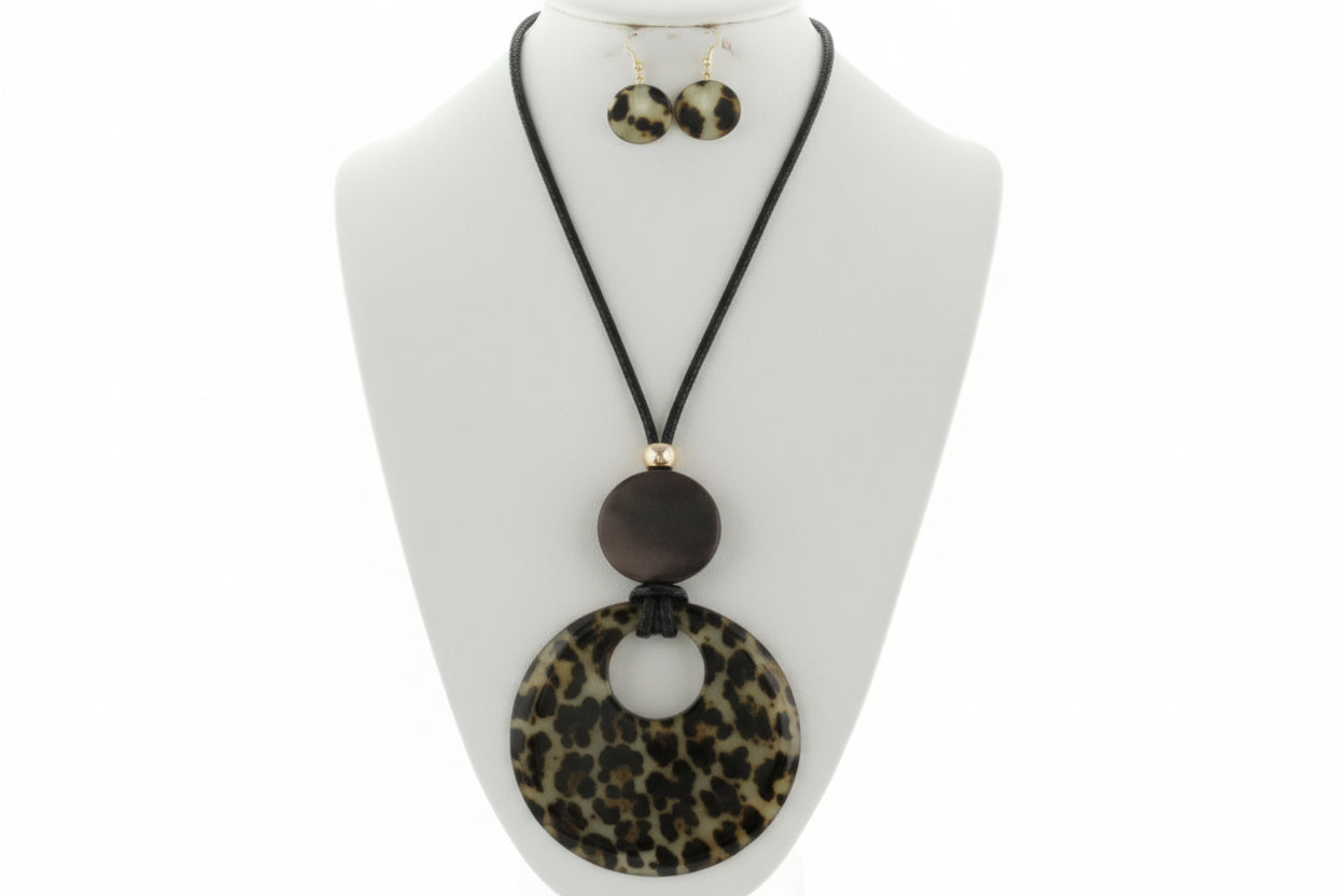Animal Print Acrylic Pendant Necklace & Earring Set