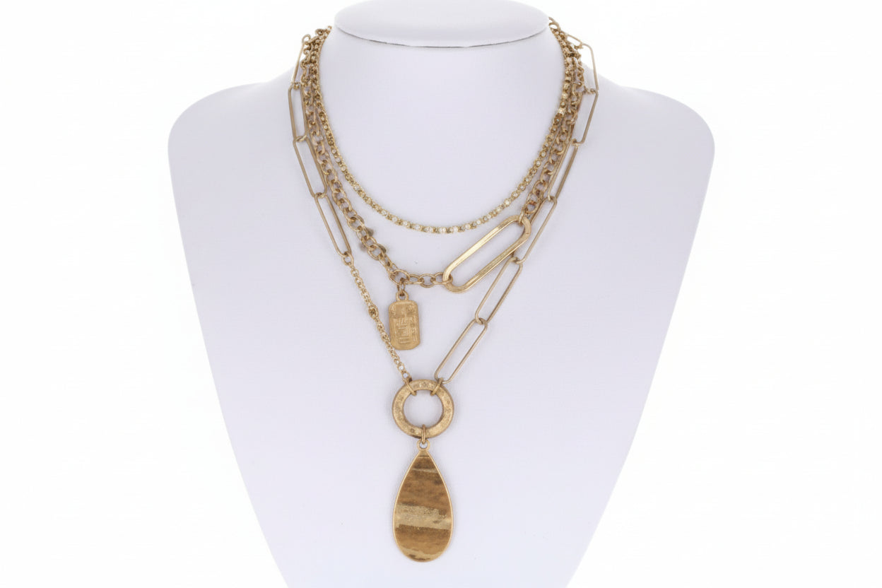 Multi Strand Stone Pendant Necklace