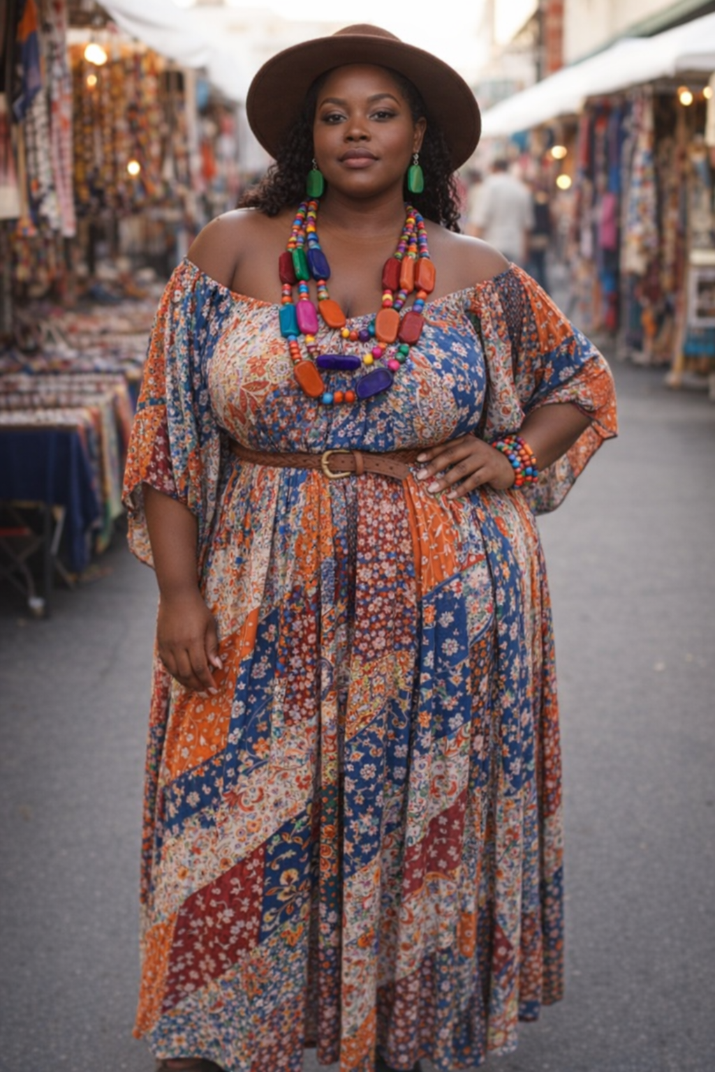 Colorful Multi Strand Wood Necklace & Earring Set