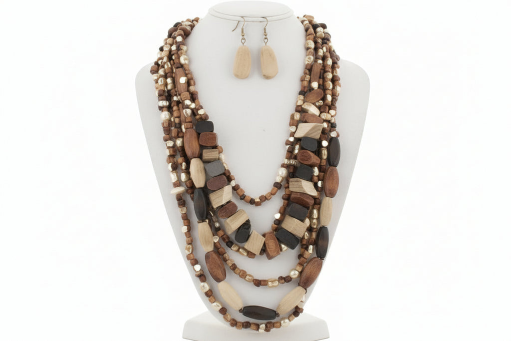 Multi-Strand Wood Necklace & Earring Set G711