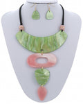 Pink/Green Graduating Statement Necklace Set