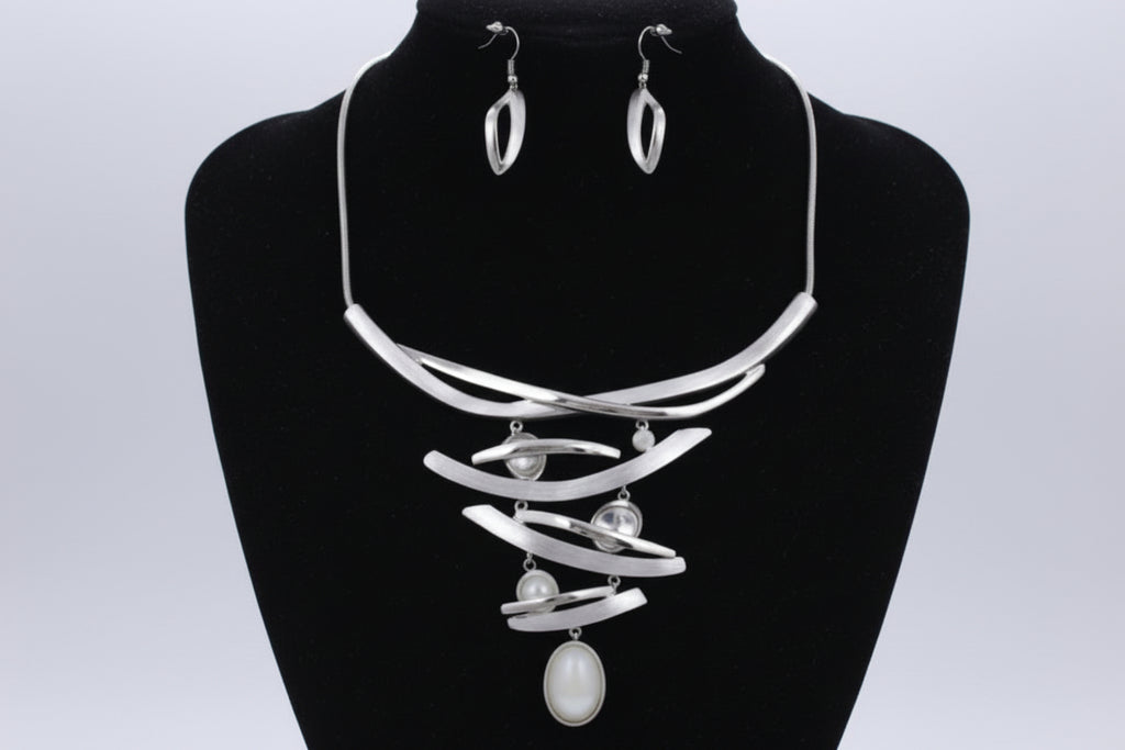 Silver & Rhinestone Abstract Necklace Set
