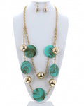 Turquoise Disc Long Necklace Set