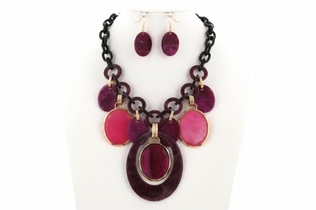 Shades of Pink Ovals Necklace & Earring Set
