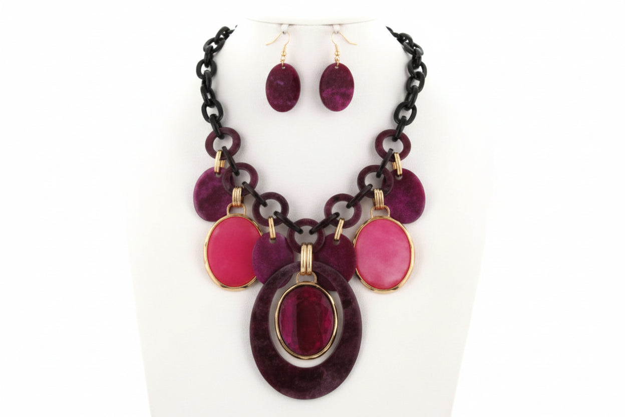 Shades of Pink Ovals Necklace & Earring Set