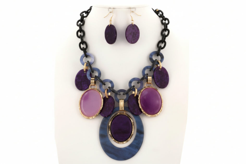Shades of Purple Ovals Necklace Set