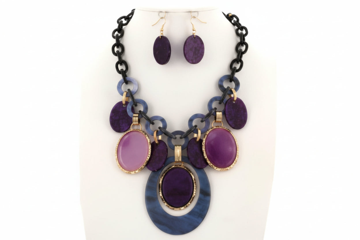 Shades of Purple Ovals Necklace Set