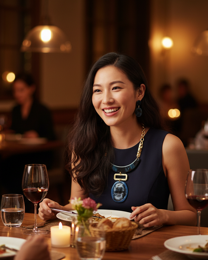 TEAL OVAL GLITTER NECKLACE & EARRING SET