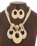Cream Oval Acrylic Multi Strand Cord Necklace & Earring Set