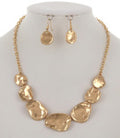 Gold Hammered Metal Necklace & Earring Set