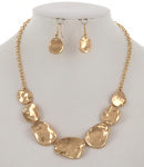 Gold Hammered Metal Necklace & Earring Set