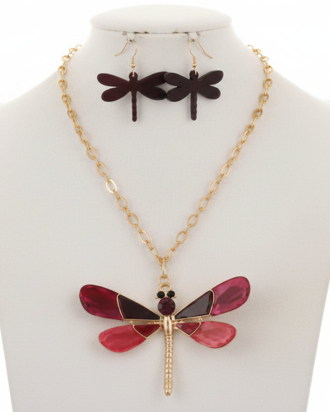 Dragonfly Pendant Necklace & Earring Set