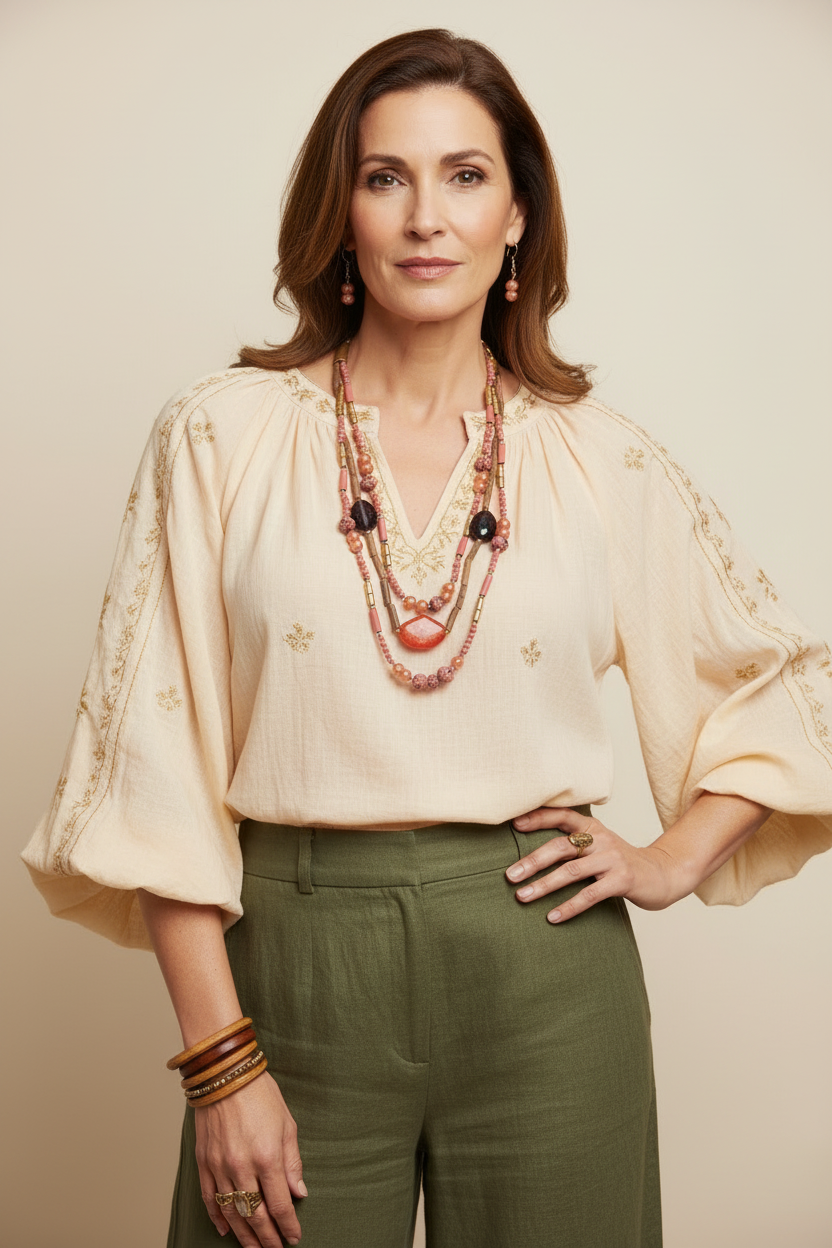 Jewelry set with necklace and earrings on a mannequin bust.