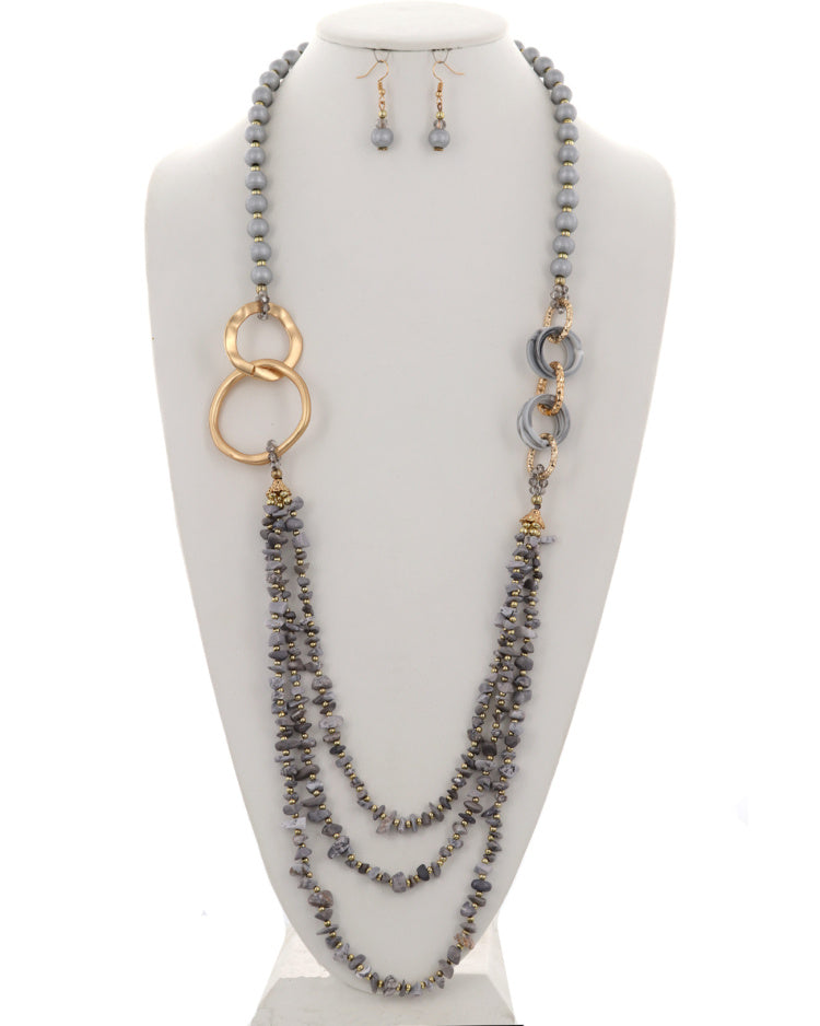 Shades of Gray Multi Strand Long Beaded Necklace