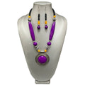 Wooden Necklace Set with Large Purple Pendant