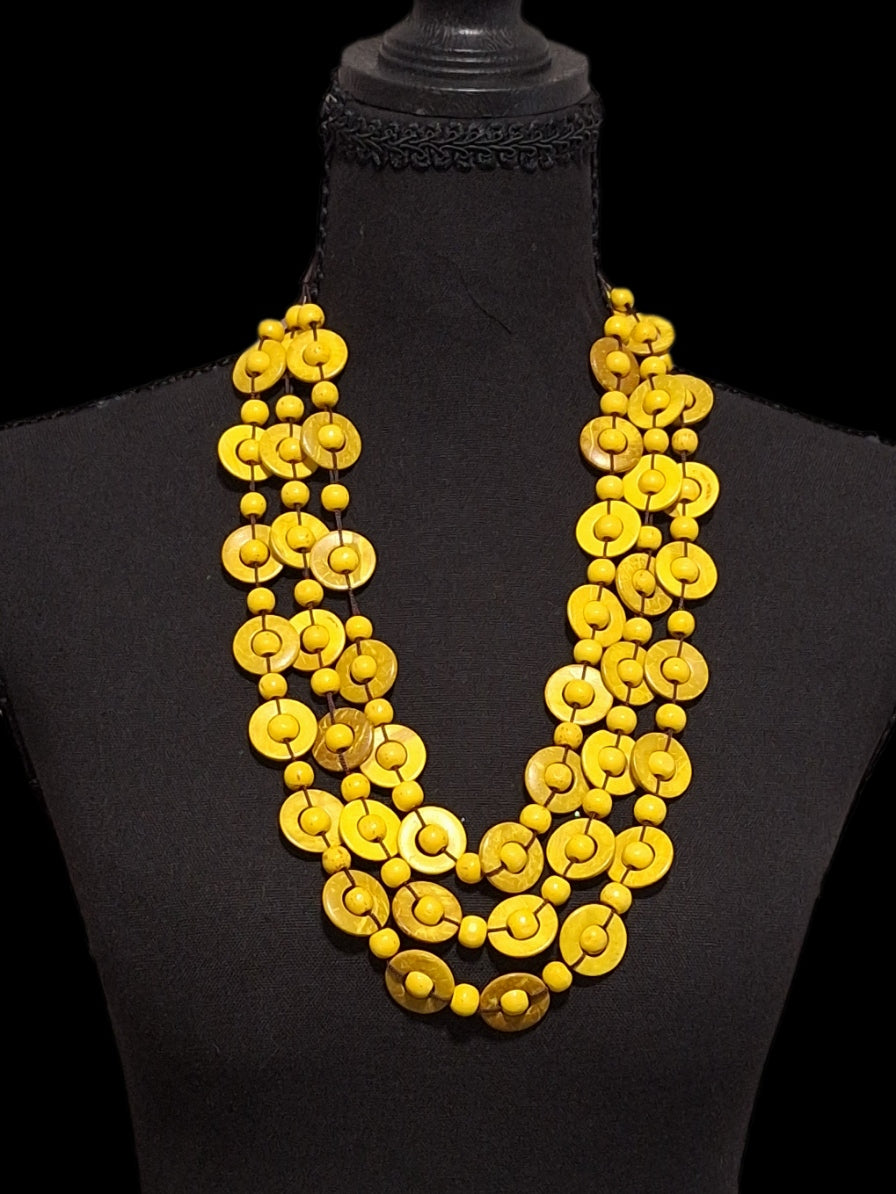 Yellow Geometric Wooden Necklace #08284