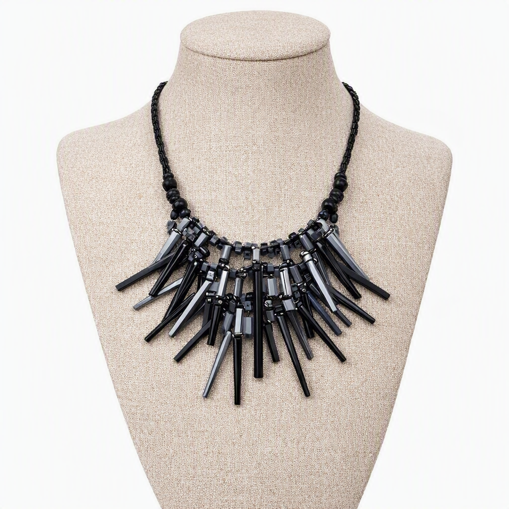 Black Bohemian Geometric Wooden Necklace
