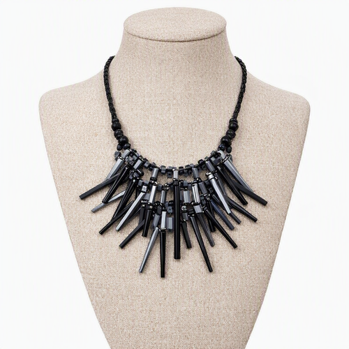 Black Bohemian Geometric Wooden Necklace