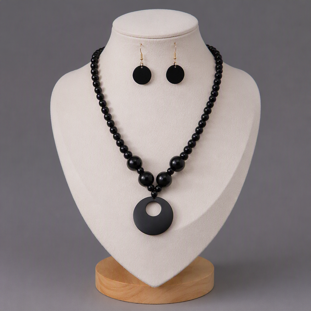 Black Wooden Jewelry Set #824266