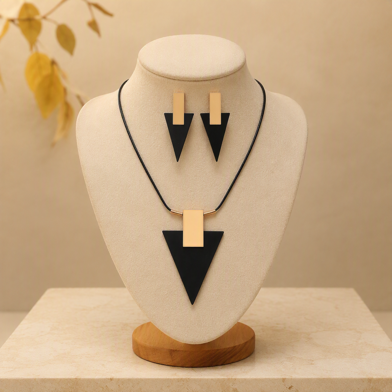 Geometric Two-Tone Triangle Pendant Set
