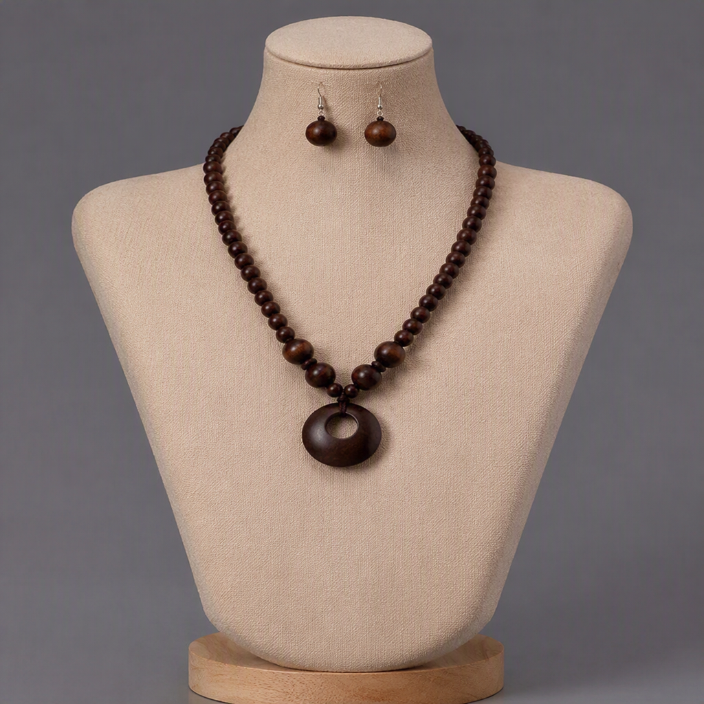 Coffee Brown Wooden Jewelry Set #824263