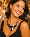 Blue Geometric Resin & Rhinestone Necklace Set