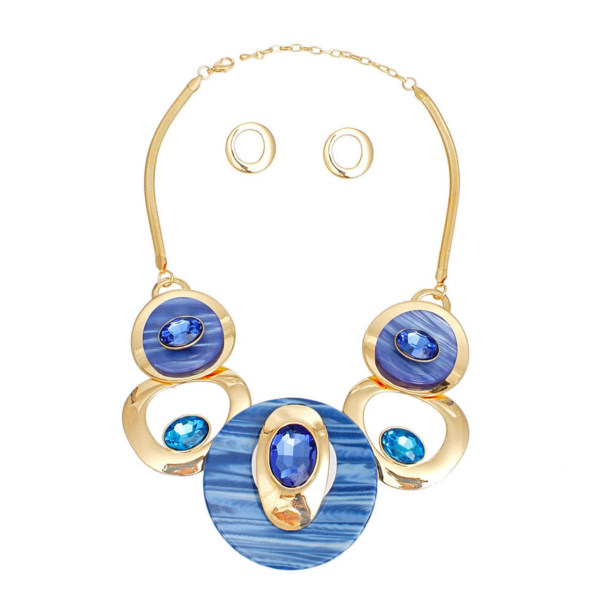 Elegant Shades of Blue & Gold Collar Necklace Set