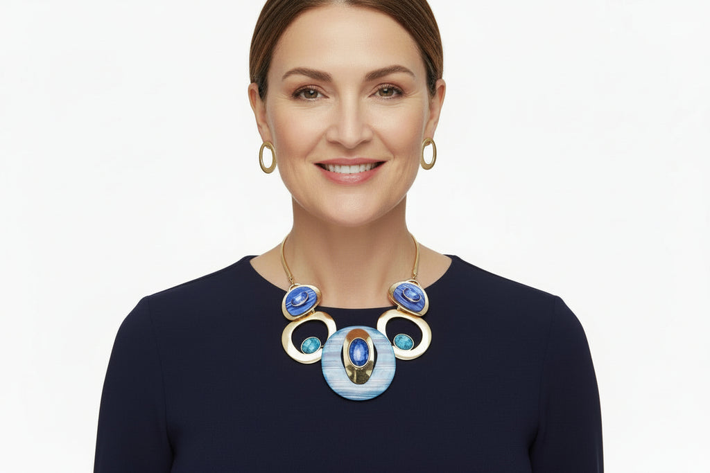 Elegant Shades of Blue & Gold Collar Necklace Set
