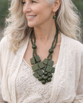 Dark Green Wood Necklace Set