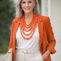 Orange Multi-Strand Wood Necklace Set