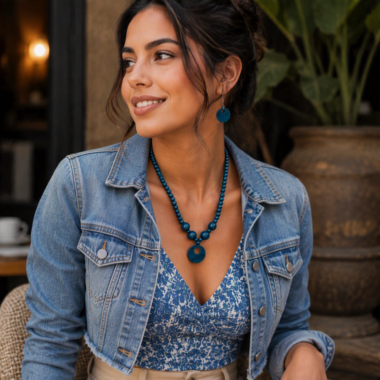 Peacock Blue Wooden Jewelry Set 0824265