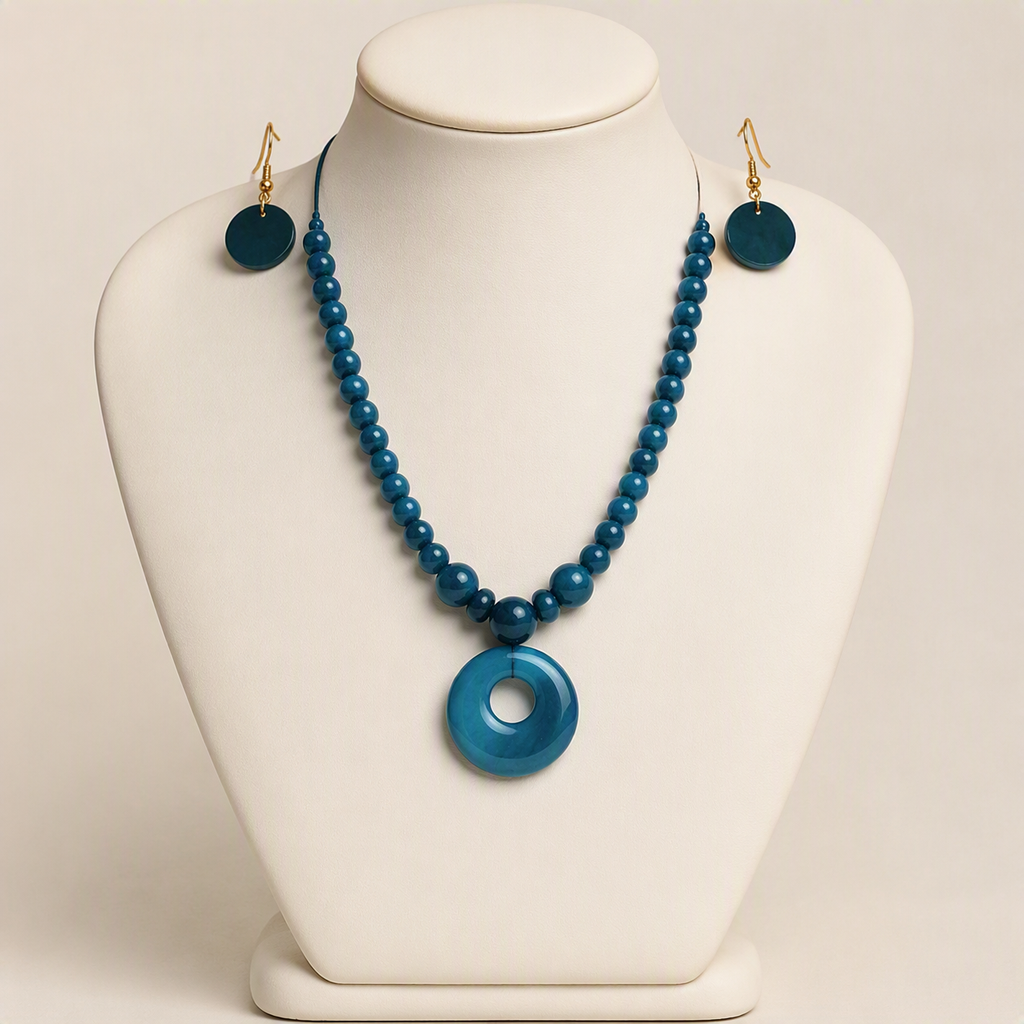 Peacock Blue Wooden Jewelry Set 0824265