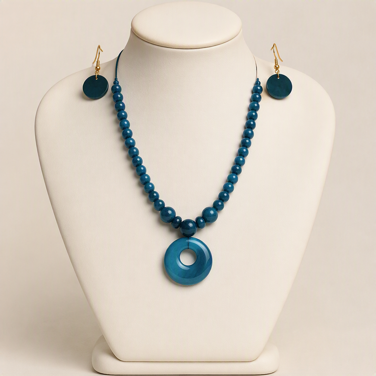 Peacock Blue Wooden Jewelry Set 0824265