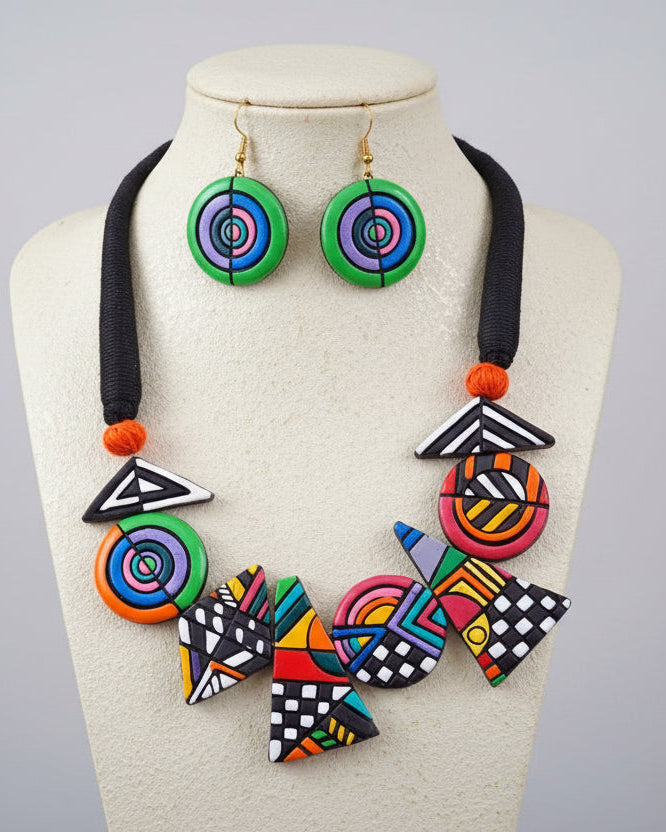 Colorful Clay Geometric Necklace Set